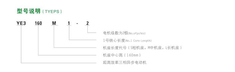 YE3系列超高效率三相異步電動機型號說明